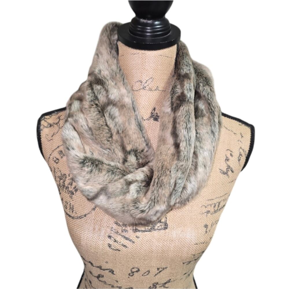 Cozy and Soft Elegant Faux Fur Infinity Scarf - Brown Tan Black Grey